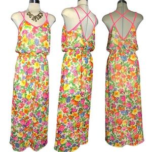 NEW LULUMARI Pink Floral Multicolour Design Maxi Dress Size L.
